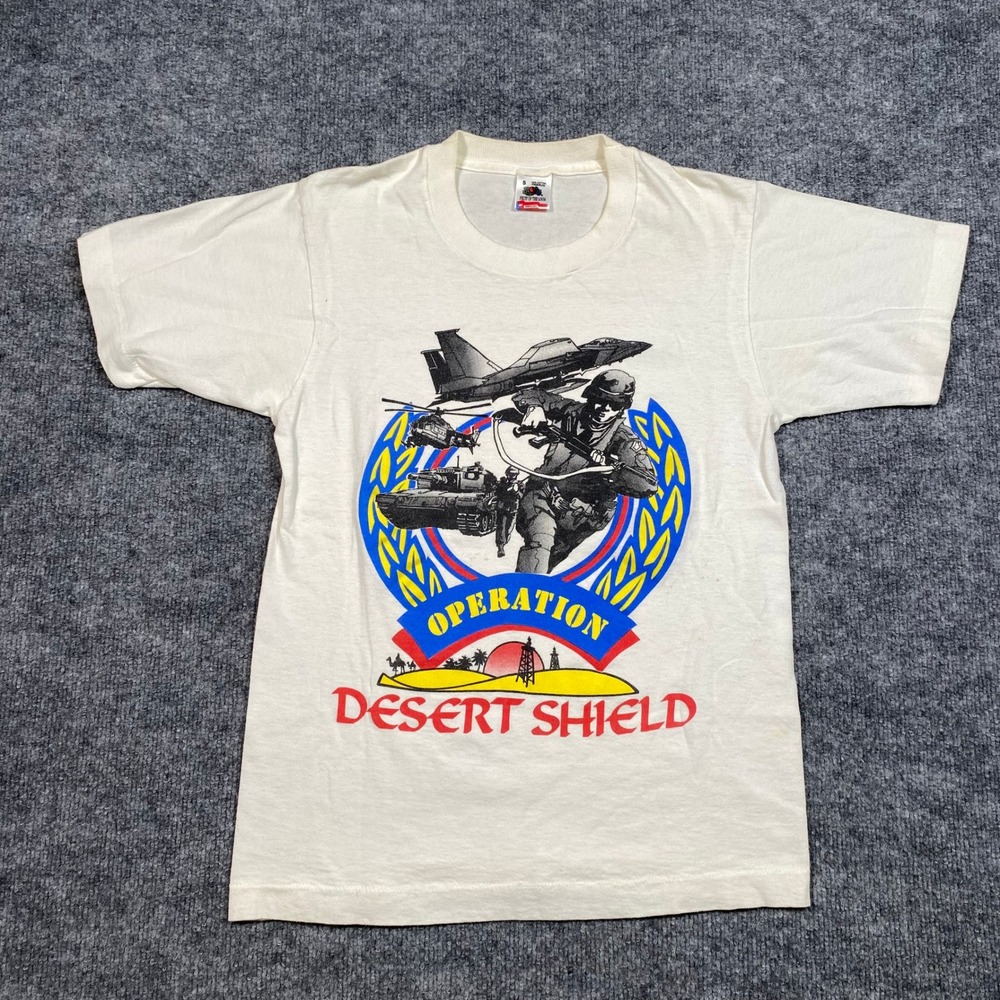 Operation Desert Shield Vintage T-Shirt Small White 90s USA Military Jet Tank